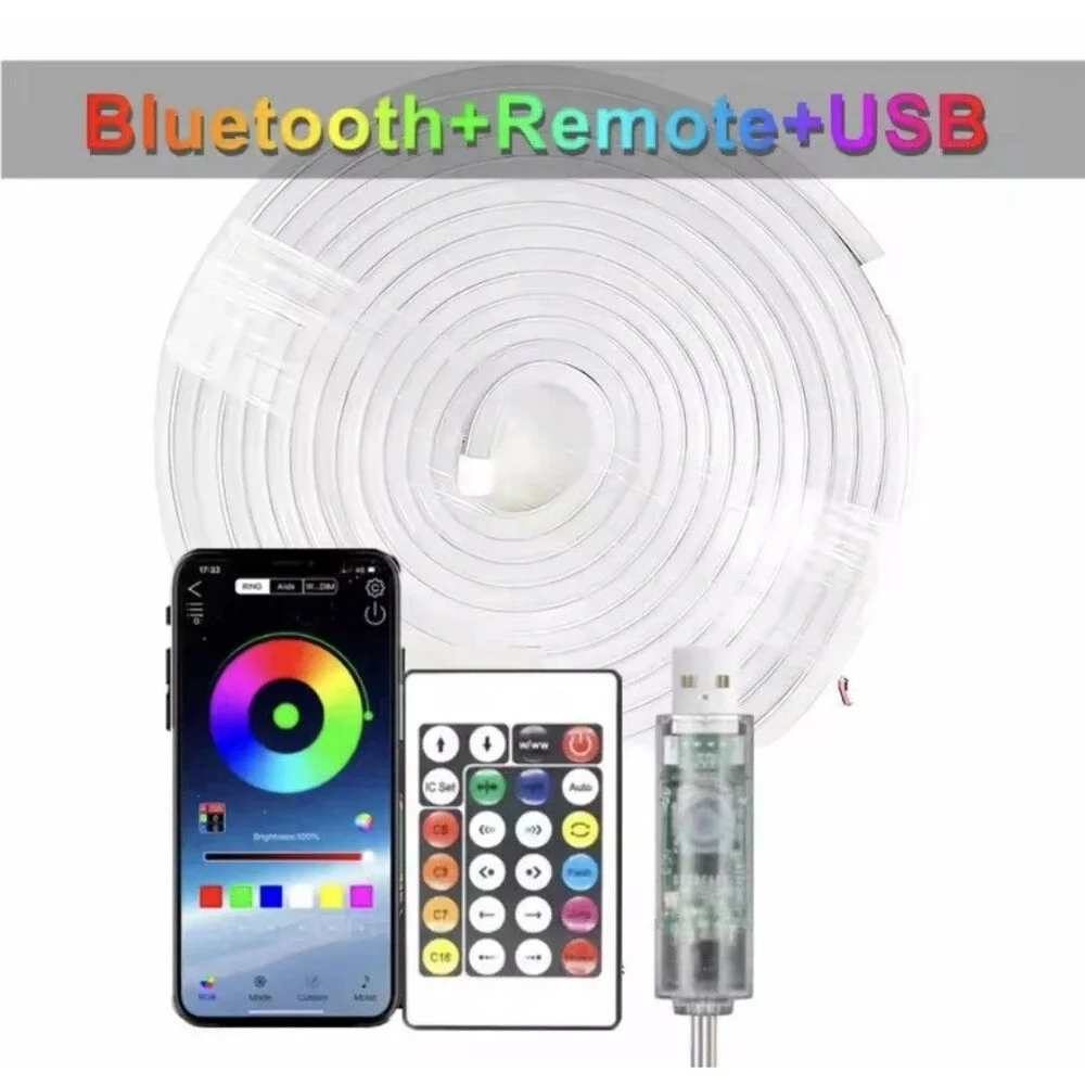 USB Waterproof Flexible RGB Neon Strip Lights Bluetooth Remote App NEW 1m/3.3ft
